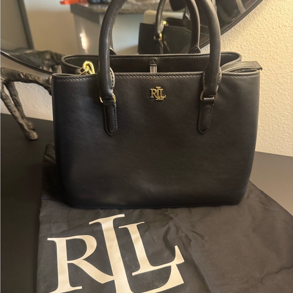 Ralph Lauren Black Structured Shoulder Bag with Gold Hardware